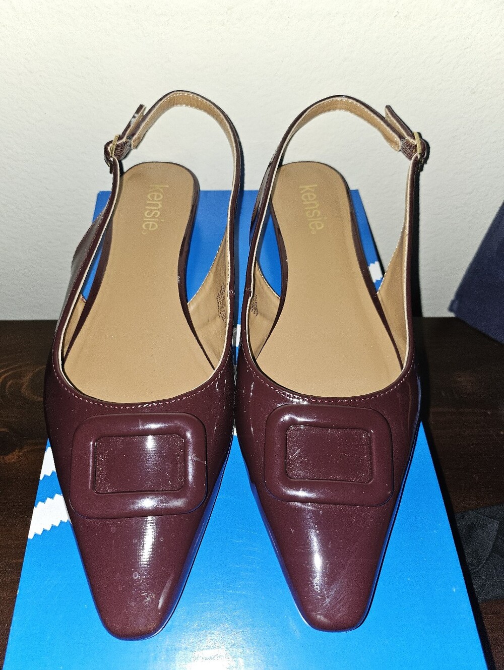 Kensie Patent Slingback Flats in Deep Plum